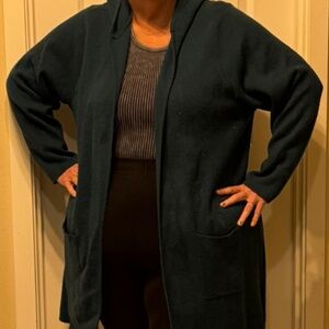 Hooded Open-Front Cardigan — Teal/Peacock